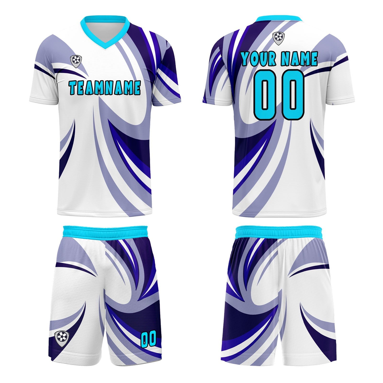 Conjunto personalizado de camiseta de uniforme blanca y morada para niños y adultos