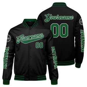 Chaquetas universitarias personalizadas en verde y negro para hombres & mujeres y jóvenes & Chaquetas Letterman personalizadas