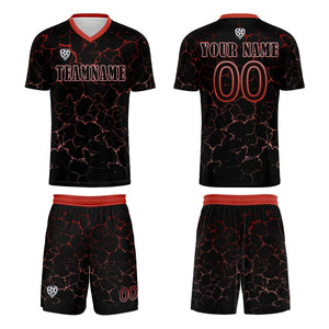 Conjunto personalizado de camiseta de fútbol negra y roja para niños y adultos