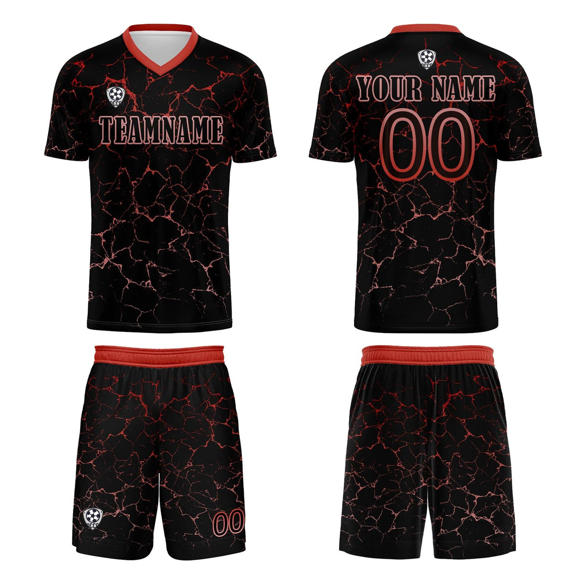 Conjunto personalizado de camiseta de fútbol negra y roja para niños y adultos