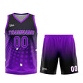 Uniforme de baloncesto personalizado en negro y morado con tu logotipo-nombre y número impresos