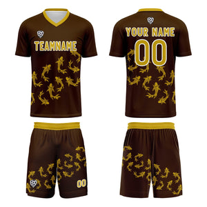 Conjunto personalizado de camiseta de fútbol marrón para niños y adultos