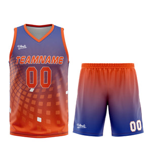 Uniforme de baloncesto personalizado azul y naranja con tu logotipo-nombre y número impresos