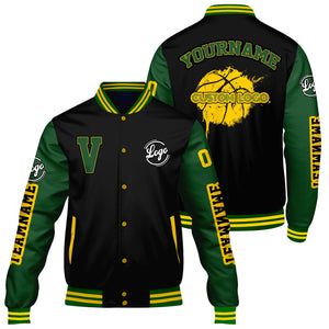 Chaquetas universitarias personalizadas en negro y verde para hombres & mujeres y jóvenes & Chaquetas Letterman personalizadas