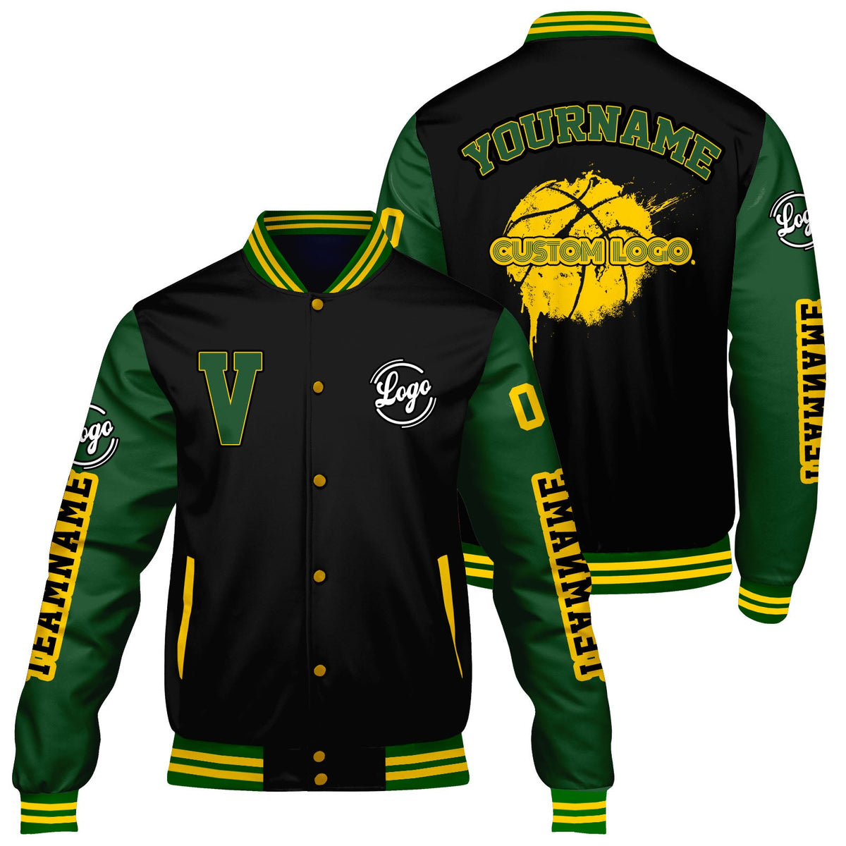 Chaquetas universitarias personalizadas en negro y verde para hombres & mujeres y jóvenes & Chaquetas Letterman personalizadas