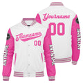 Chaquetas universitarias blancas y rosas personalizadas para hombres & mujeres y jóvenes & Chaquetas Letterman personalizadas