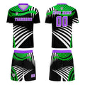 Conjunto personalizado de camiseta de uniforme verde y morado para niños y adultos