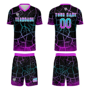Conjunto personalizado de camiseta de fútbol negra y morada para niños y adultos