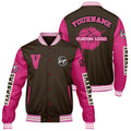 Chaquetas universitarias personalizadas en color marrón y rosa para hombres & mujeres y jóvenes & Chaquetas estilo Letterman personalizadas