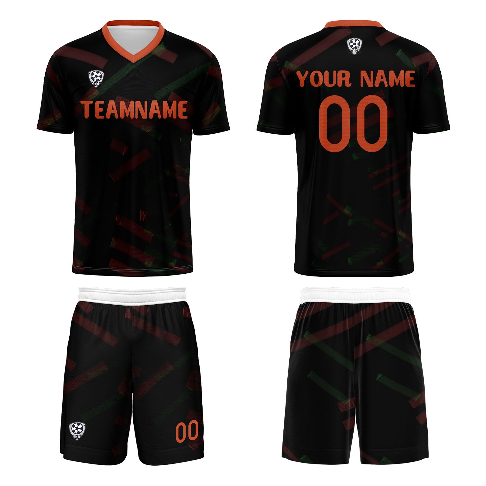 Conjunto personalizado de camiseta de fútbol negra & naranja y roja para niños y adultos