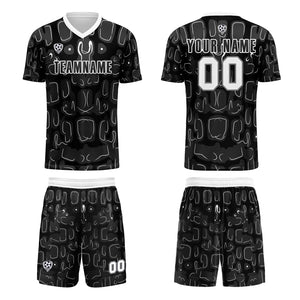 Conjunto personalizado de camiseta de fútbol negra y gris para niños y adultos