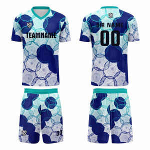 Conjunto personalizado de camiseta de uniforme azul cian para niños y adultos