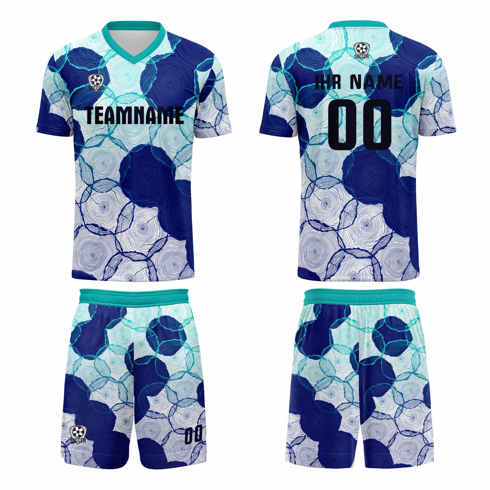 Conjunto personalizado de camiseta de uniforme azul cian para niños y adultos