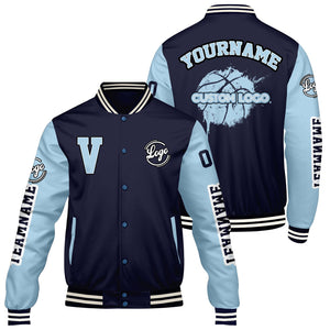 Chaquetas universitarias personalizadas azul marino con el león para hombres & mujeres y jóvenes & Chaquetas tipo letterman personalizadas