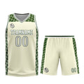Uniforme de baloncesto personalizado color crema y verde con tu logotipo-nombre y número impresos