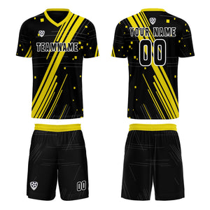 Conjunto personalizado de camiseta de uniforme negra y amarilla para niños y adultos