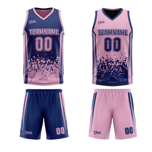 Traje de baloncesto reversible azul marino y rosa personalizado para adultos y niños