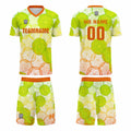 Conjunto personalizado de camiseta de uniforme verde y naranja para niños y adultos
