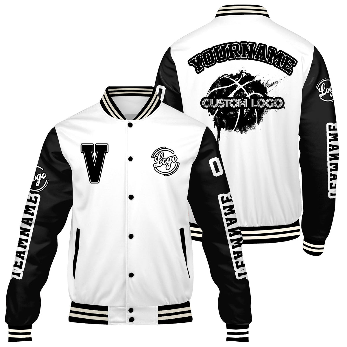 Chaquetas universitarias blancas y negras personalizadas para hombres & mujeres y jóvenes & Chaquetas Letterman personalizadas