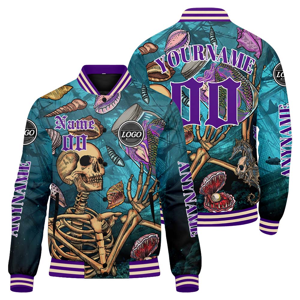 Chaquetas universitarias personalizadas en azul y morado para hombres & mujeres y jóvenes & Chaquetas estilo Letterman personalizadas
