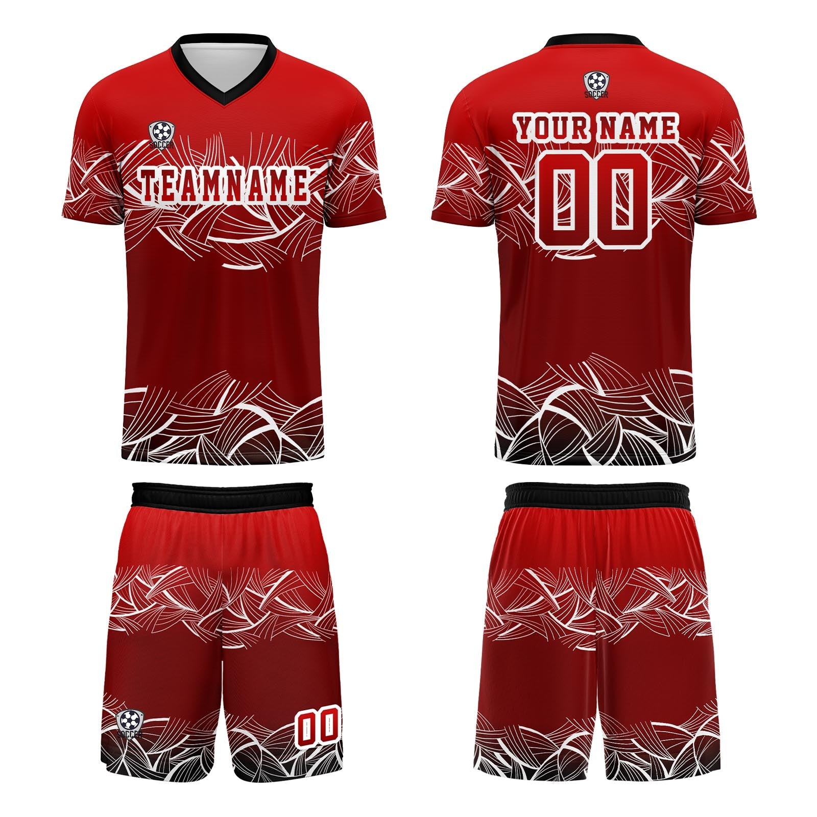 Conjunto personalizado de camiseta de fútbol roja para niños y adultos