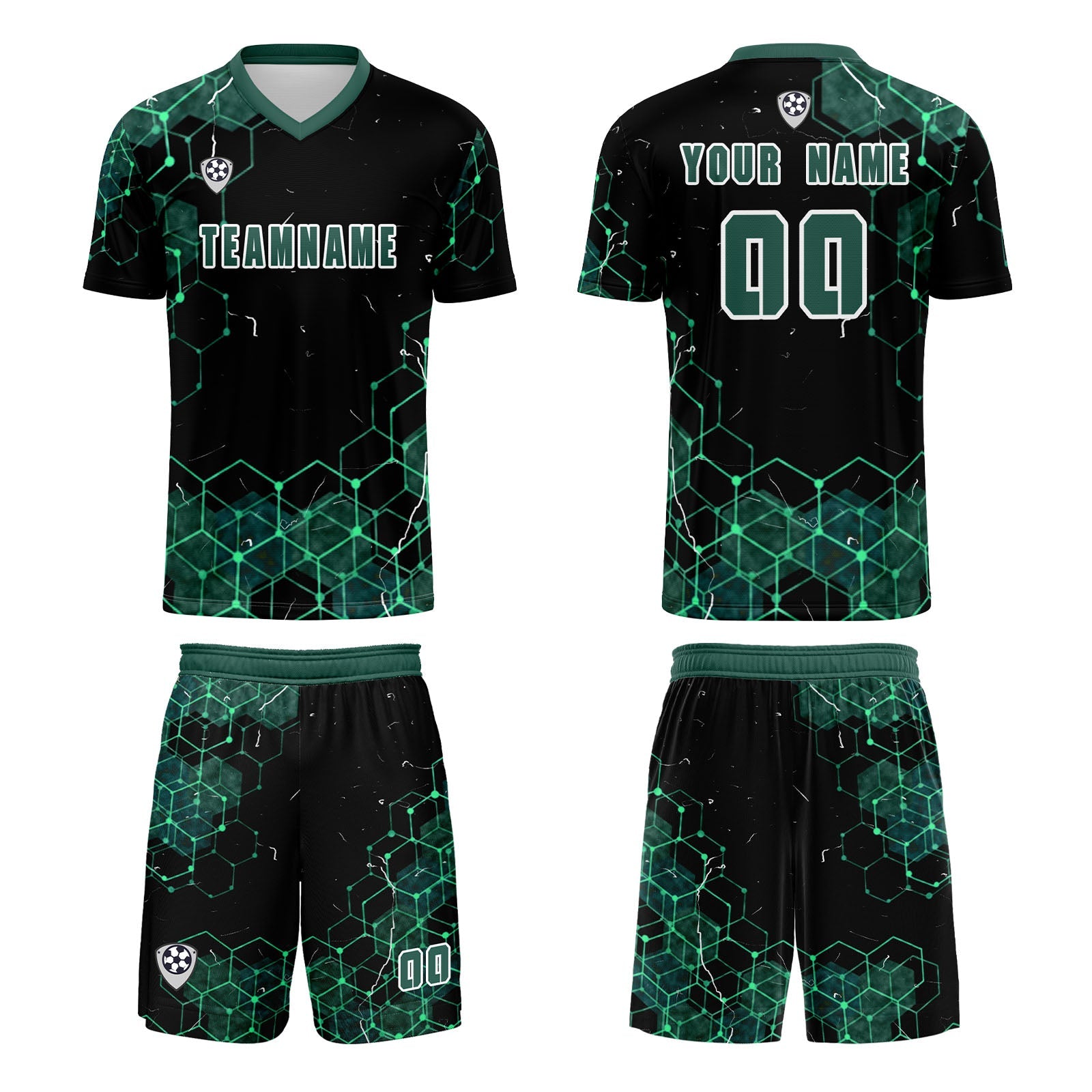 Conjunto personalizado de camiseta de uniforme verde oscuro para niños y adultos