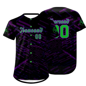 Camiseta de béisbol personalizada negra y morada con degradado uniformes de equipo personalizados con nombre y número