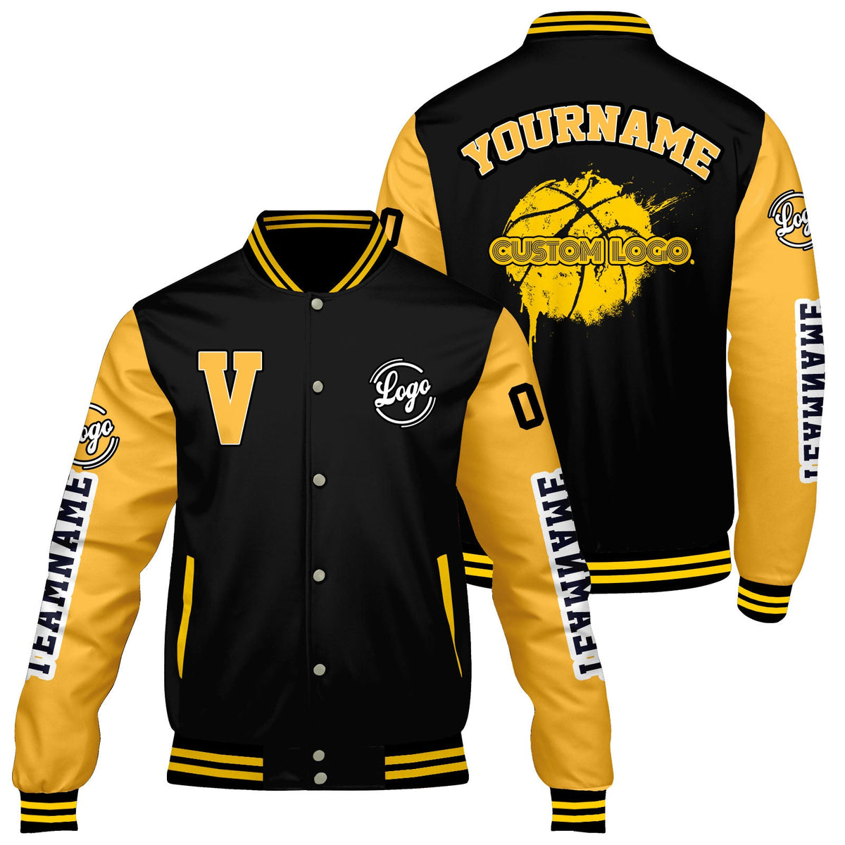 Chaquetas universitarias personalizadas negras y amarillas para hombres & mujeres y jóvenes & Chaquetas Letterman personalizadas