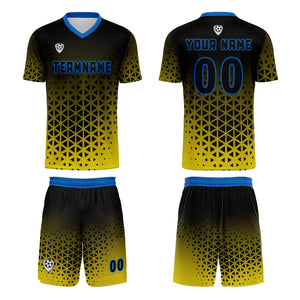 Conjunto personalizado de camiseta y uniforme amarillo y azul para niños y adultos