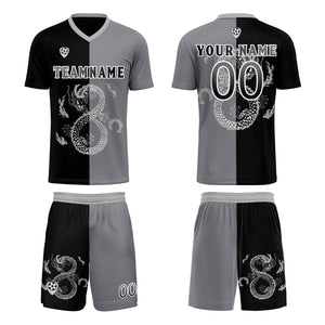 Conjunto personalizado de camiseta de uniforme negra y gris para niños y adultos