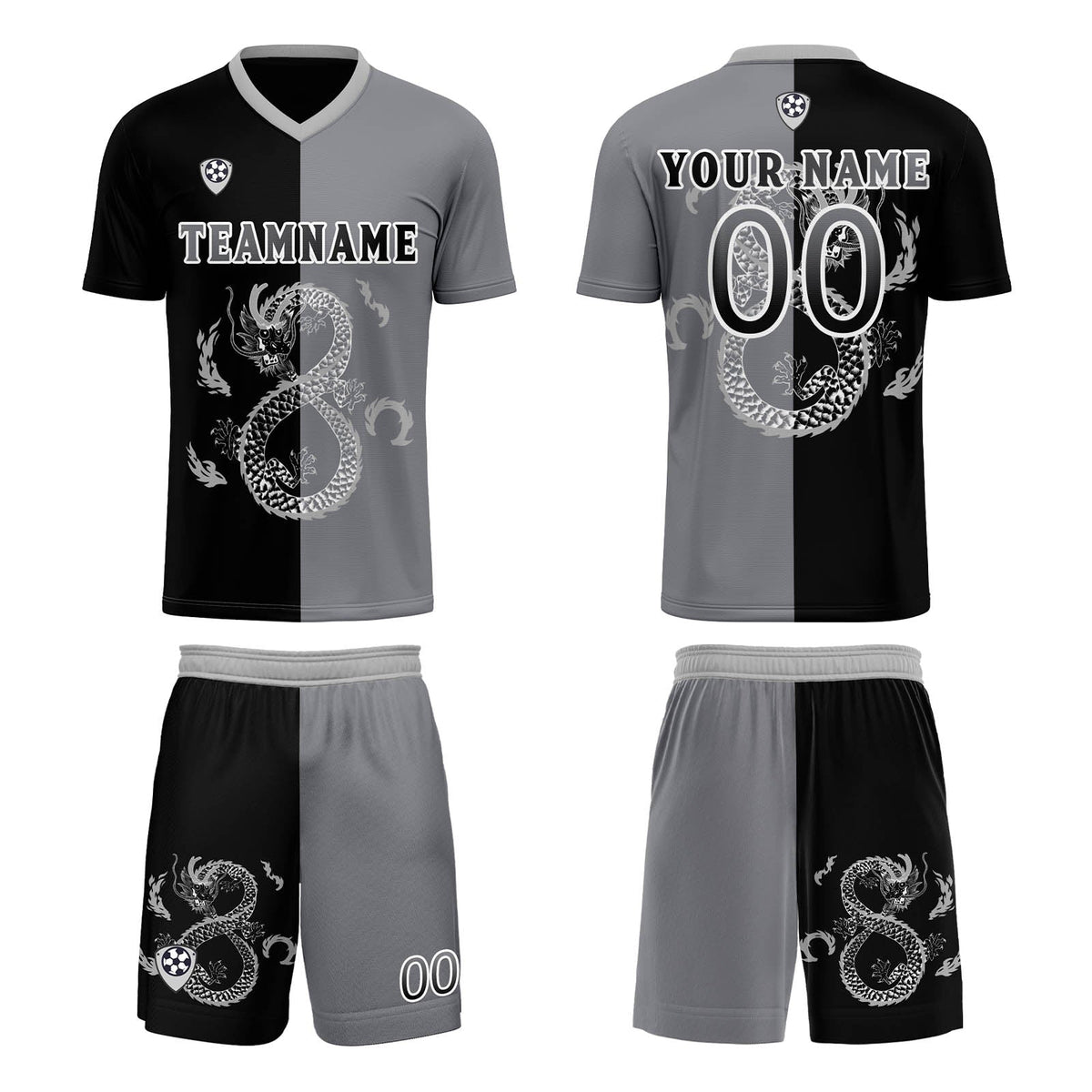 Conjunto personalizado de camiseta de uniforme negra y gris para niños y adultos