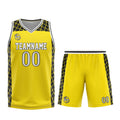 Uniforme de baloncesto personalizado amarillo y negro con tu logotipo-nombre y número impresos