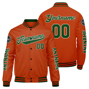 Chaquetas universitarias personalizadas de color verde oscuro y naranja para hombres & mujeres y jóvenes & Chaquetas Letterman personalizadas