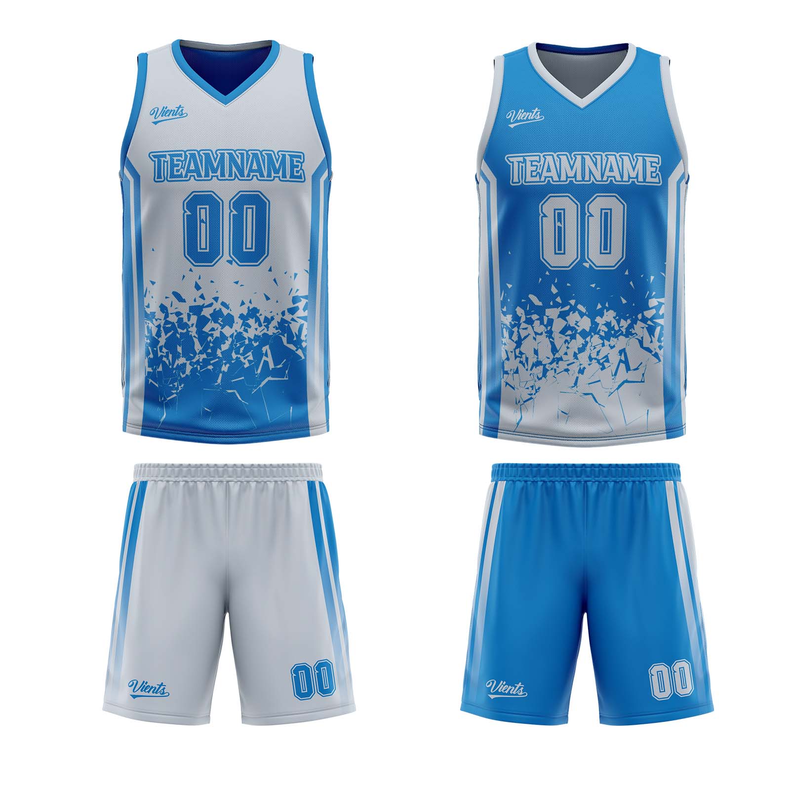 Traje de baloncesto reversible azul grisáceo personalizado para adultos y niños