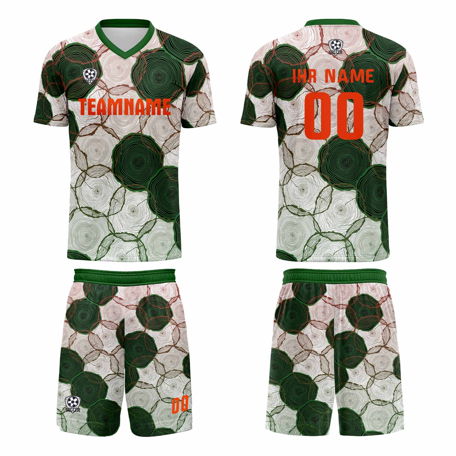 Conjunto personalizado de camiseta de uniforme verde oscuro y rojo para niños y adultos