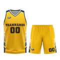 Uniforme de baloncesto personalizado amarillo y azul con tu logotipo-nombre y número impresos