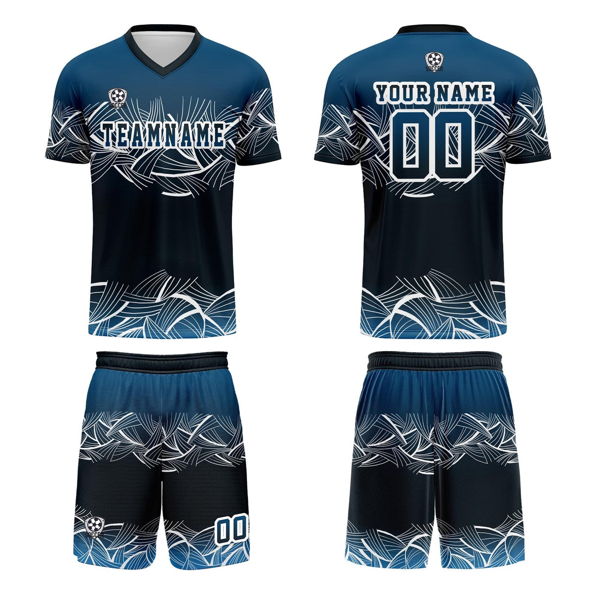 Conjunto personalizado de camiseta de fútbol azul para niños y adultos