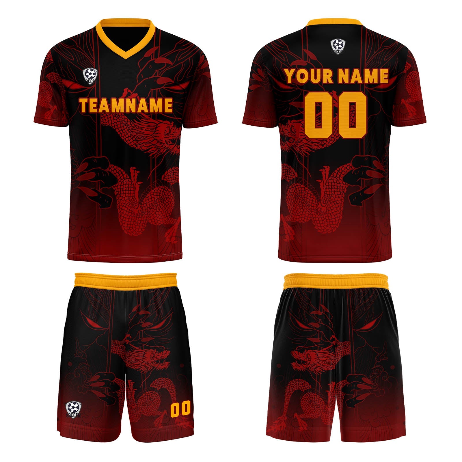 Conjunto personalizado de camiseta de uniforme rojo y naranja para niños y adultos