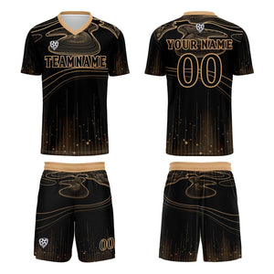 Conjunto personalizado de camiseta de fútbol negra y marrón claro para niños y adultos