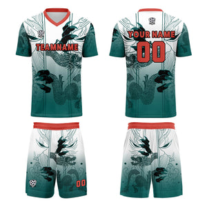 Conjunto personalizado de camiseta de uniforme blanca y verde claro para niños y adultos