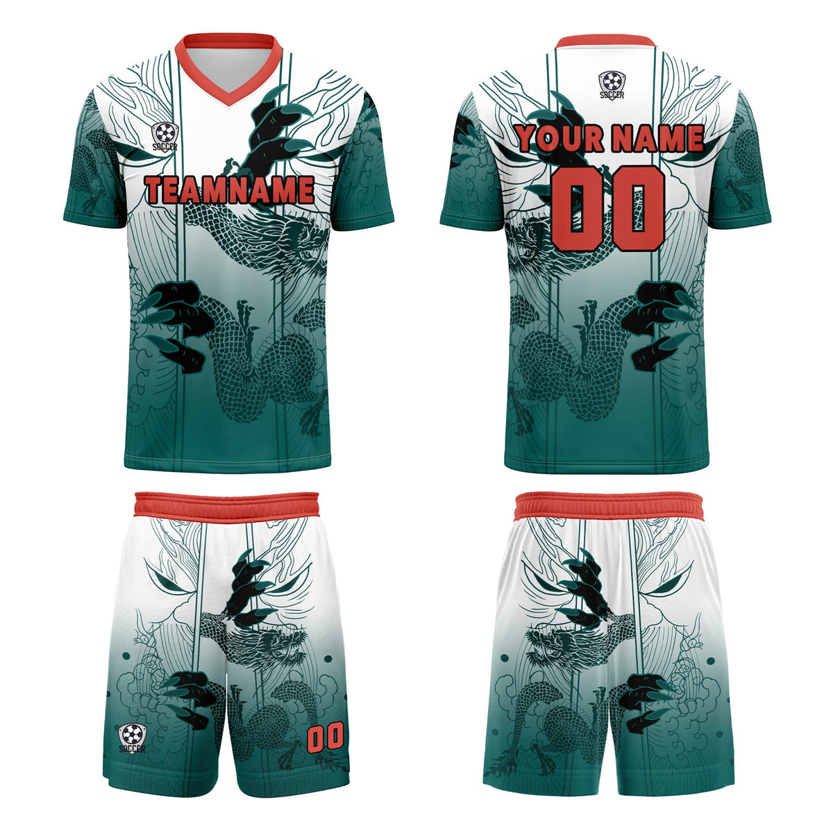 Conjunto personalizado de camiseta de uniforme blanca y verde claro para niños y adultos
