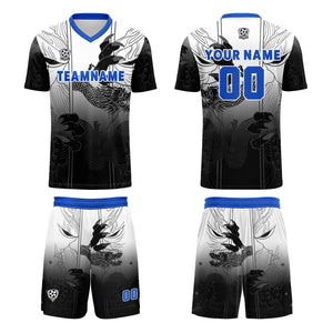 Conjunto personalizado de camiseta de uniforme negra y azul para niños y adultos