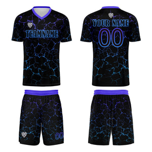 Conjunto personalizado de camiseta de fútbol negra y azul para niños y adultos