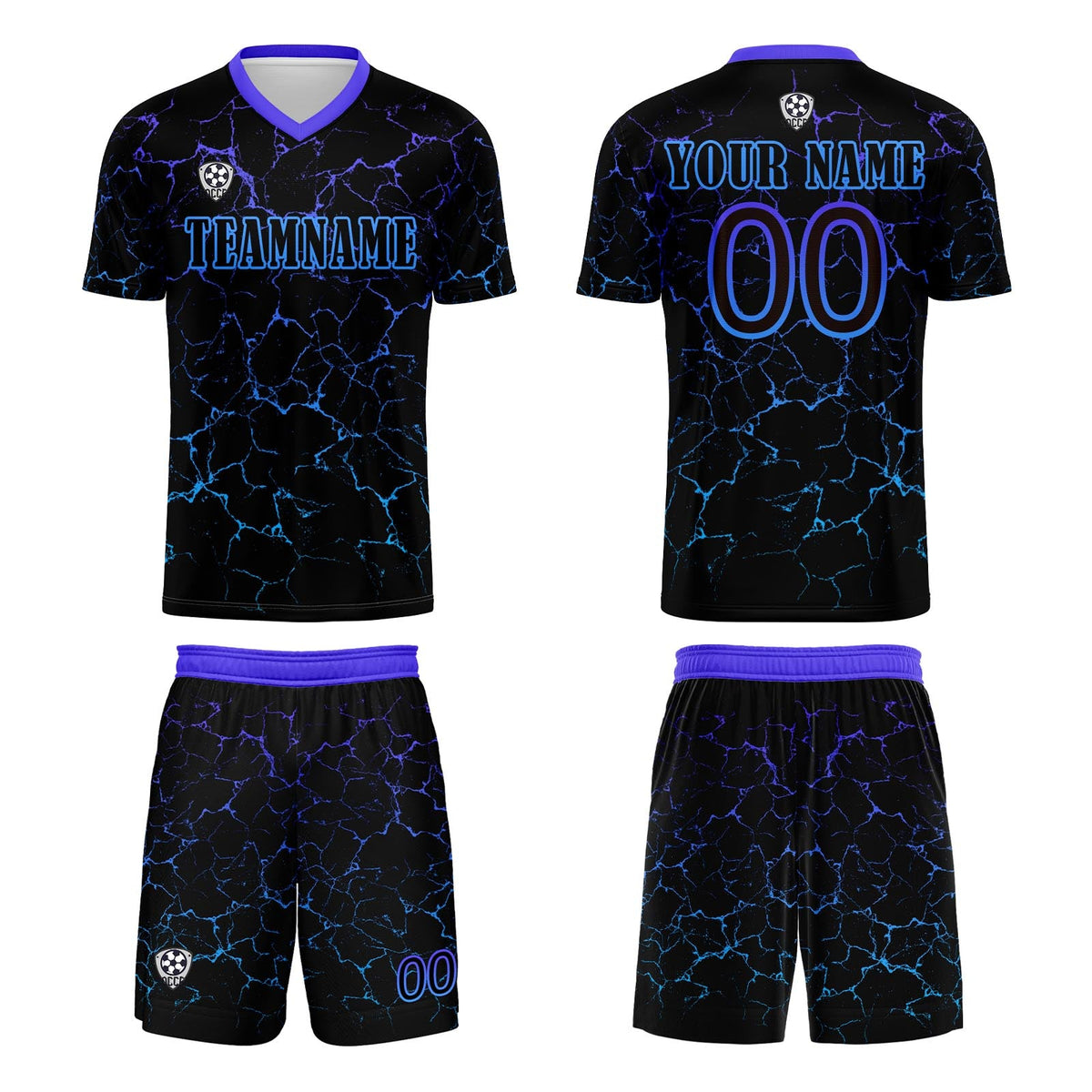 Conjunto personalizado de camiseta de fútbol negra y azul para niños y adultos