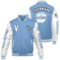 Chaquetas universitarias personalizadas en azul claro y blanco para hombres & mujeres y jóvenes & Chaquetas Letterman personalizadas