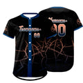 Camiseta de béisbol personalizada negra azul marino y naranja claro con degradado uniformes de equipo personalizados con nombre y número