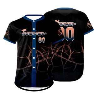 Camiseta de béisbol personalizada negra azul marino y naranja claro con degradado uniformes de equipo personalizados con nombre y número