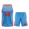 Uniforme de baloncesto personalizado azul y rojo con tu logotipo-nombre y número impresos