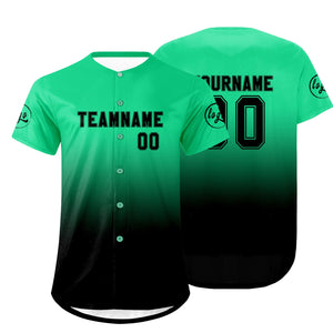 Camiseta de béisbol personalizada verde y negra con degradado uniformes de equipo con nombre y número
