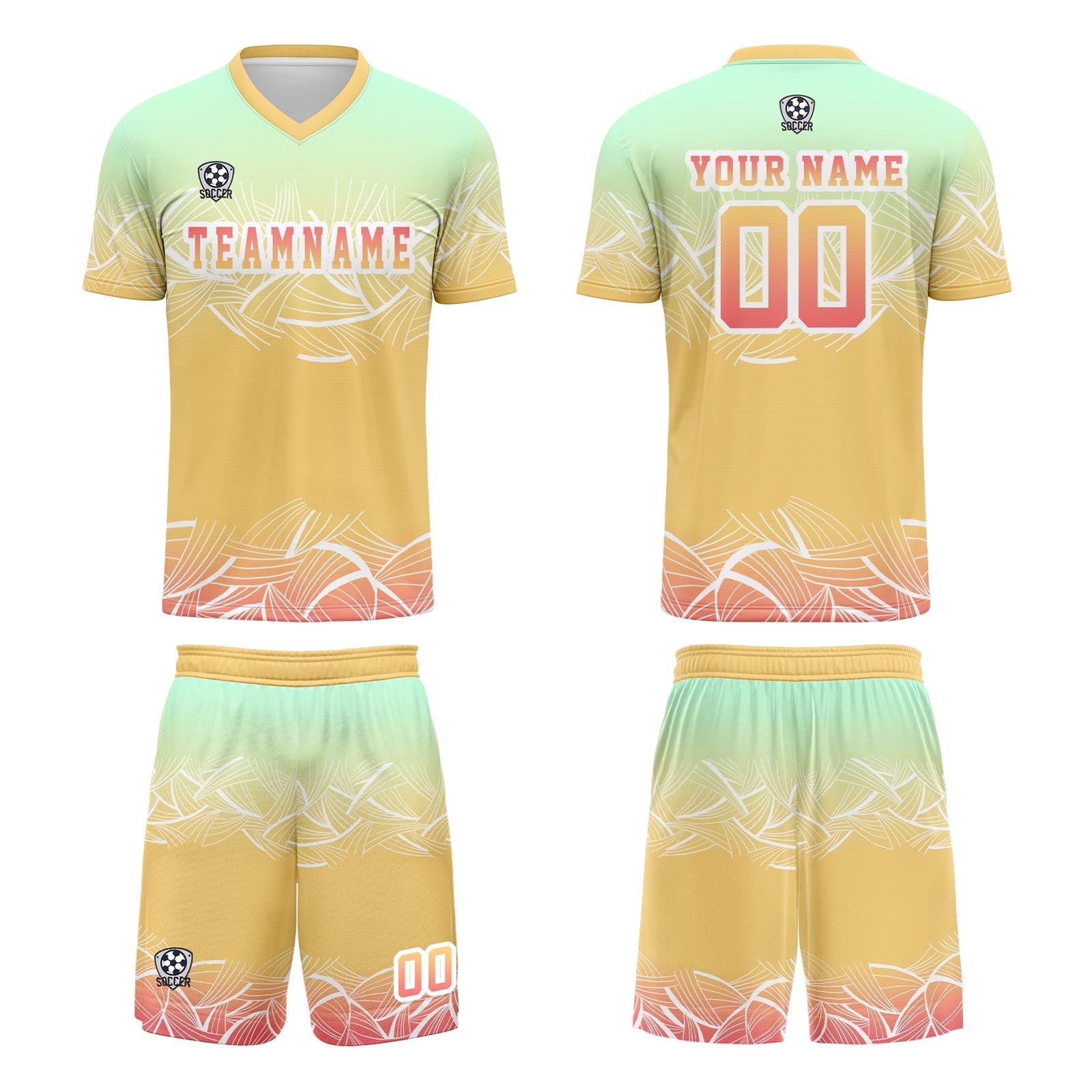 Camiseta de uniforme de fútbol personalizada amarilla y verde menta para niños y adultos Conjunto personalizado de camiseta